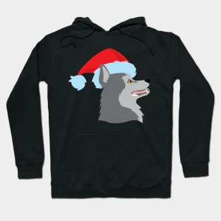 Husky wearing santa hat side Hoodie